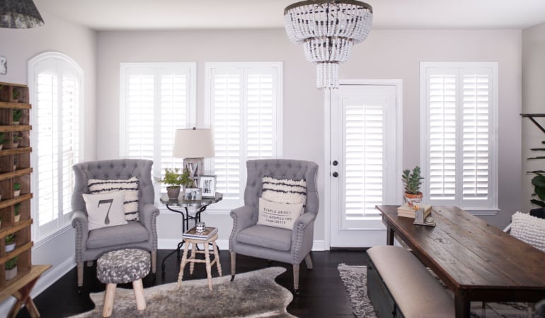 Plantation shutters in a San Antonio living room